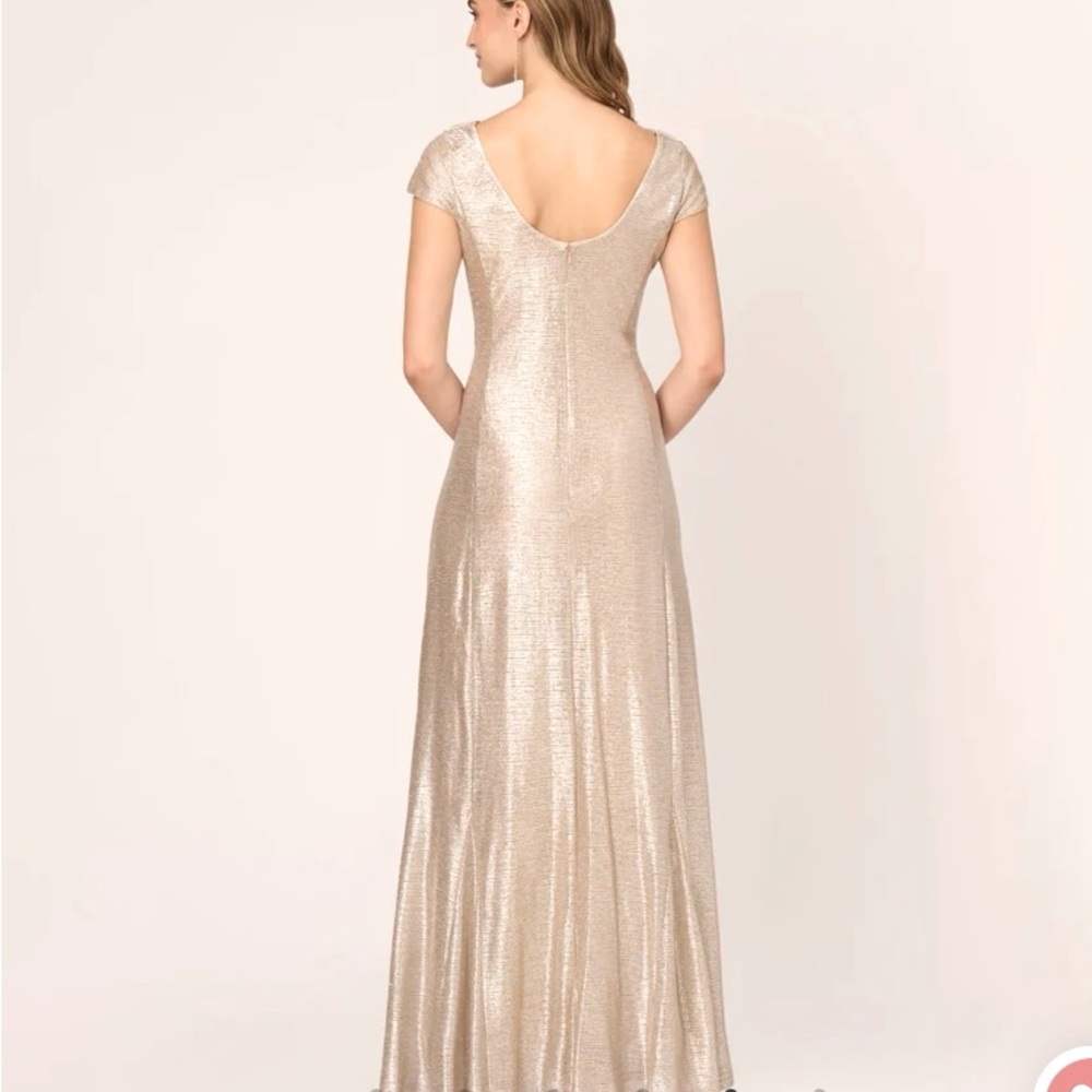 METALLIC FOIL KNIT DRAPED LONG GOWN IN ALABASTER